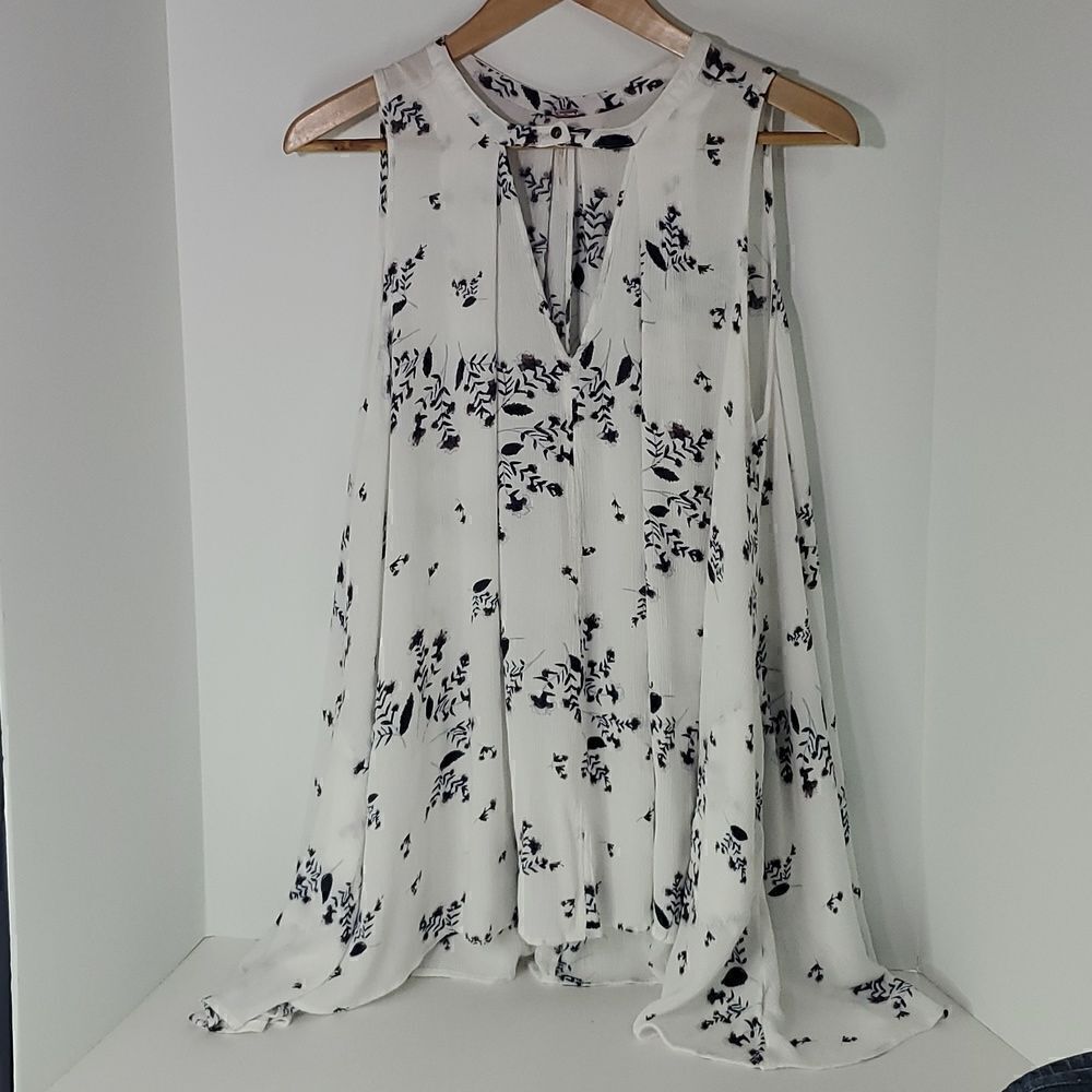 Free People Swing White Blue Floral Tunic Tank Dress Size S